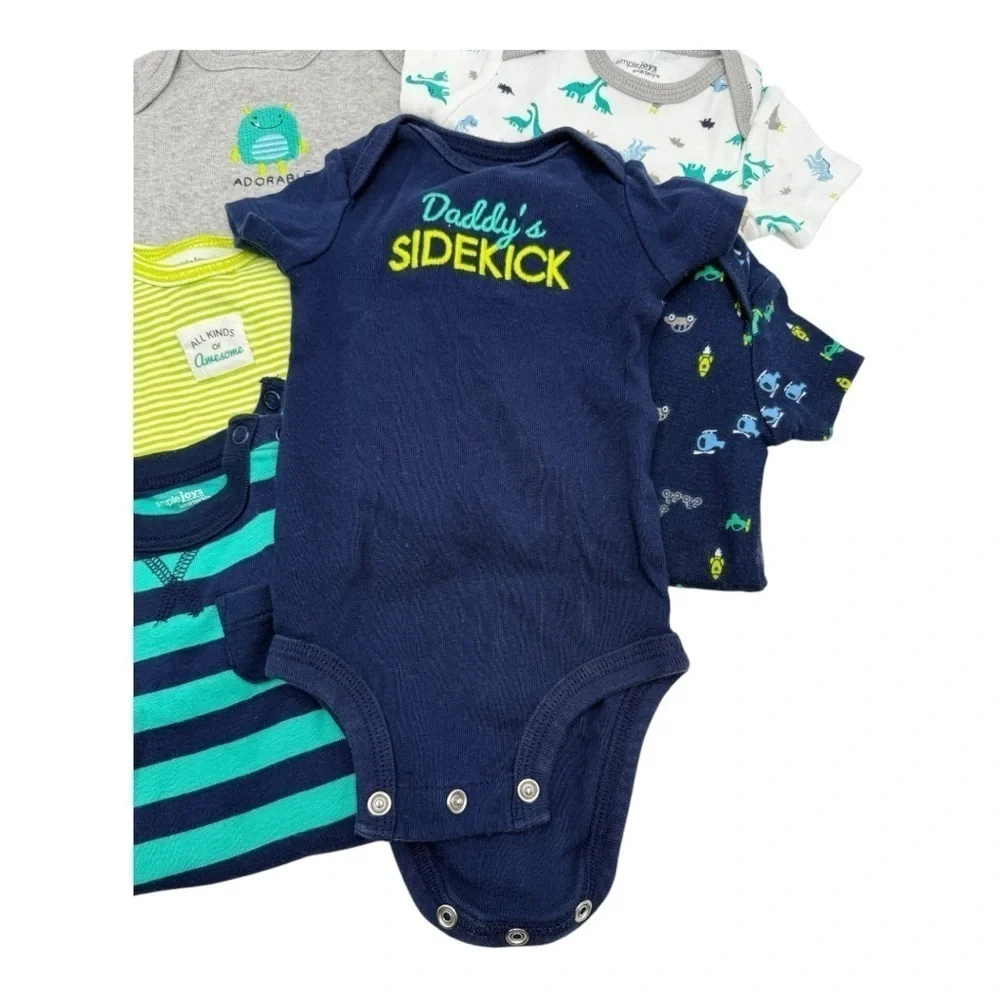 Like New Carter's Kids Striped and Graphic Tees Bodysuits- Green, Blue, Gray